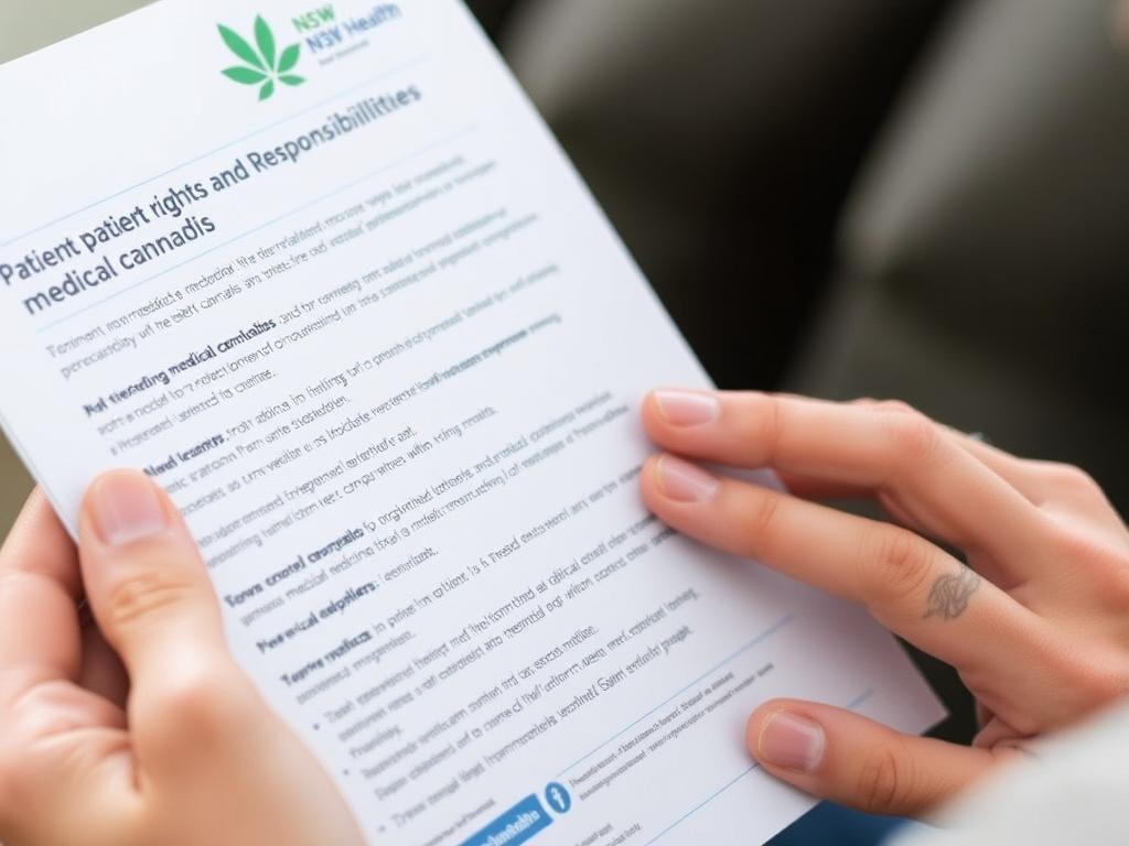Patient reading medical marijuanas NSW information brochure Patient reading medical marijuanas NSW information brochure